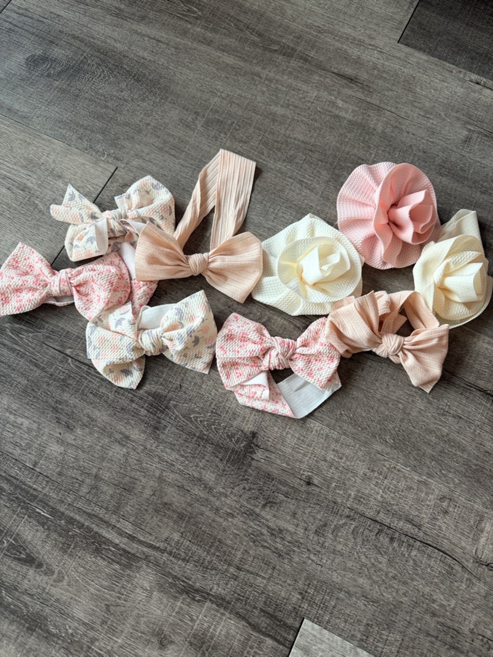 Soft Pastel Bow & Flower Headband Set for Girls - Pink, Cream, Peach